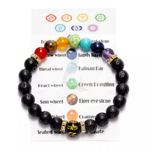 Load image into Gallery viewer, 7 Chakra Bracelet with Meaning Card; Natural Crystal Healing; Yoga Meditation Bracelet Gift