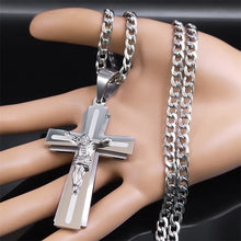 Load image into Gallery viewer, Jesus Cross Necklace; Stainless Steel Chain; Crucifix Religious N2343S05