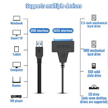 Load image into Gallery viewer, SATA to USB 3.0 / 2.0 Cable Up to 6 Gbps for 2.5 Inch External HDD SSD Hard Drive SATA 3 22 Pin Adapter USB 3.0 to Sata III Cord
