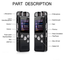 Load image into Gallery viewer, Professional Voice Activated Digital Audio Voice Recorder 8GB 16GB 32G USB Pen Non-Stop 80hr Recording PCM Support TF-Card
