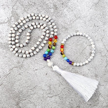 Load image into Gallery viewer, 108 Japamala 7 Chakra Beads Necklace Set Fashion 6mm Howlite Stone Bracelets Handmade Knotted Necklaces Yoga Meditation Jewelry