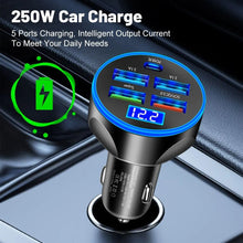 Load image into Gallery viewer, 4usb PD 250W Car Charger Type C Fast Charging Auto Mobile Phone Adapter For iPhone Samsung Huawei Xiaomi QC 3.0