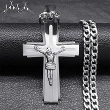 Load image into Gallery viewer, Jesus Cross Necklace; Stainless Steel Chain; Crucifix Religious N2343S05