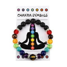 Load image into Gallery viewer, 7 Chakra Bracelet with Meaning Card; Natural Crystal Healing; Yoga Meditation Bracelet Gift