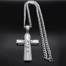 Load image into Gallery viewer, Jesus Cross Necklace; Stainless Steel Chain; Crucifix Religious N2343S05
