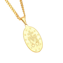 Load image into Gallery viewer, Catholic Religious Virgin Mary Necklace Pendant Stainless Steel Gold Color Cross Medallion Necklace