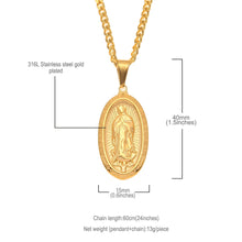 Load image into Gallery viewer, Catholic Religious Virgin Mary Necklace Pendant Stainless Steel Gold Color Cross Medallion Necklace