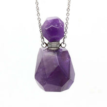 Load image into Gallery viewer, Natural Crystal Hexagonal Perfume Bottle Pendant Necklace Fluorite Pendant Essential Oil Jar Chain Necklace