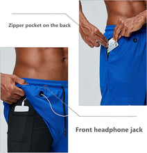 Load image into Gallery viewer, Men's music shorts 2 in 1 running shorts security pockets shorts quick drying sports shorts built-in pockets hip zipper pockets