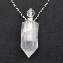 Load image into Gallery viewer, Natural Crystal Hexagonal Perfume Bottle Pendant Necklace Fluorite Pendant Essential Oil Jar Chain Necklace