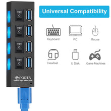 Load image into Gallery viewer, USB 3.0 Hub USB Hub 3.0 Multi USB Splitter 3 Hab Use Power Adapter 4/7 Port Multiple Expander 2.0 USB3 Hub with Switch for PC