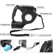 Load image into Gallery viewer, 4.5M LED Flashlight Extendable Retractable Pet Dog Leash Lead with Garbage Bag