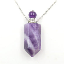 Load image into Gallery viewer, Natural Crystal Hexagonal Perfume Bottle Pendant Necklace Fluorite Pendant Essential Oil Jar Chain Necklace
