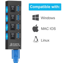 Load image into Gallery viewer, USB 3.0 Hub USB Hub 3.0 Multi USB Splitter 3 Hab Use Power Adapter 4/7 Port Multiple Expander 2.0 USB3 Hub with Switch for PC