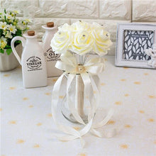 Load image into Gallery viewer, New Arrival 20 Colors Flower Wedding Bouquet with Ribbon Handmade Artificial Crystals Handle Bridal Bouquet Buque de Noiva