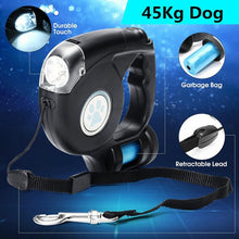 Load image into Gallery viewer, 4.5M LED Flashlight Extendable Retractable Pet Dog Leash Lead with Garbage Bag