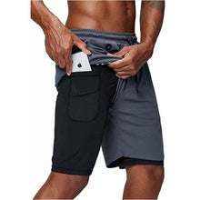 Load image into Gallery viewer, Men's music shorts 2 in 1 running shorts security pockets shorts quick drying sports shorts built-in pockets hip zipper pockets