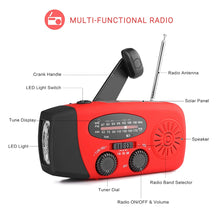 Load image into Gallery viewer, Portable Solar Radio FM Hand Crank Self Powered Phone Charger 3 LED Flashlight AM/FM/WB Radio Waterproof Emergency Survival
