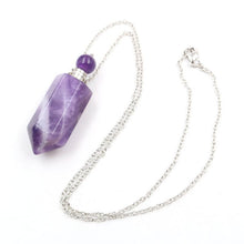Load image into Gallery viewer, Natural Crystal Hexagonal Perfume Bottle Pendant Necklace Fluorite Pendant Essential Oil Jar Chain Necklace