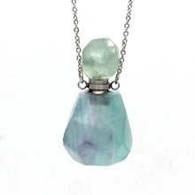 Load image into Gallery viewer, Natural Crystal Hexagonal Perfume Bottle Pendant Necklace Fluorite Pendant Essential Oil Jar Chain Necklace