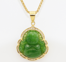 Load image into Gallery viewer, NEW Imperial Green Jades Buddha Inlaid Rhinestone Pendant 1PCS