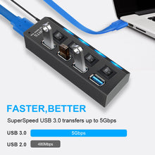 Load image into Gallery viewer, USB 3.0 Hub USB Hub 3.0 Multi USB Splitter 3 Hab Use Power Adapter 4/7 Port Multiple Expander 2.0 USB3 Hub with Switch for PC