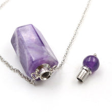Load image into Gallery viewer, Natural Crystal Hexagonal Perfume Bottle Pendant Necklace Fluorite Pendant Essential Oil Jar Chain Necklace