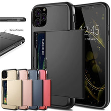 Load image into Gallery viewer, For iPhone 11 Pro Max XS X XR Case Slide Armor Wallet Card Slots Holder Cover For IPhone 7 8 6 6s Plus 5 5s TPU Shockproof Shell