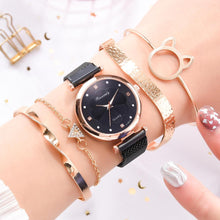 Load image into Gallery viewer, Fashion 5pcs Set Women Watches Luxury Magnet Buckle Flower Rhinestone Watch Ladies Quartz Wrist Watch Bracelet Set Reloj Mujer