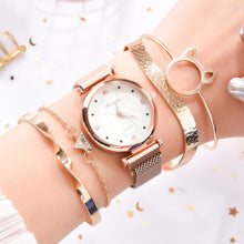 Load image into Gallery viewer, Fashion 5pcs Set Women Watches Luxury Magnet Buckle Flower Rhinestone Watch Ladies Quartz Wrist Watch Bracelet Set Reloj Mujer