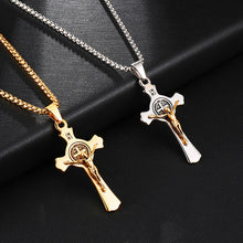Load image into Gallery viewer, INRI Jesus Cross Necklaces Pendants Stainless Steel Exorcism St. Benedict Crucifix