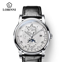 Load image into Gallery viewer, Switzerland LOBINNI Men's Luxury Watch: Moon Phase; Automatic Mechanical; Sapphire Leather Seagull Movement