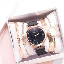 Load image into Gallery viewer, Fashion 5pcs Set Women Watches Luxury Magnet Buckle Flower Rhinestone Watch Ladies Quartz Wrist Watch Bracelet Set Reloj Mujer