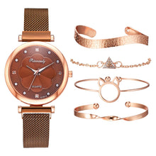 Load image into Gallery viewer, Fashion 5pcs Set Women Watches Luxury Magnet Buckle Flower Rhinestone Watch Ladies Quartz Wrist Watch Bracelet Set Reloj Mujer
