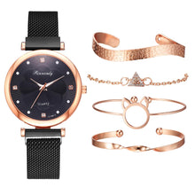 Load image into Gallery viewer, Fashion 5pcs Set Women Watches Luxury Magnet Buckle Flower Rhinestone Watch Ladies Quartz Wrist Watch Bracelet Set Reloj Mujer