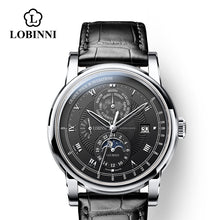 Load image into Gallery viewer, Switzerland LOBINNI Men's Luxury Watch: Moon Phase; Automatic Mechanical; Sapphire Leather Seagull Movement