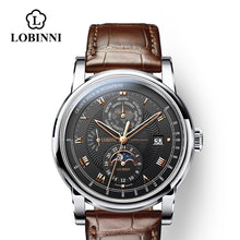 Load image into Gallery viewer, Switzerland LOBINNI Men's Luxury Watch: Moon Phase; Automatic Mechanical; Sapphire Leather Seagull Movement