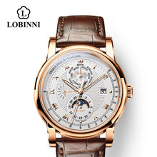 Load image into Gallery viewer, Switzerland LOBINNI Men's Luxury Watch: Moon Phase; Automatic Mechanical; Sapphire Leather Seagull Movement