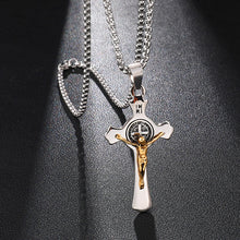 Load image into Gallery viewer, INRI Jesus Cross Necklaces Pendants Stainless Steel Exorcism St. Benedict Crucifix