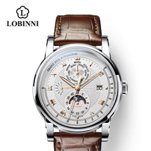 Load image into Gallery viewer, Switzerland LOBINNI Men's Luxury Watch: Moon Phase; Automatic Mechanical; Sapphire Leather Seagull Movement