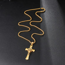 Load image into Gallery viewer, INRI Jesus Cross Necklaces Pendants Stainless Steel Exorcism St. Benedict Crucifix