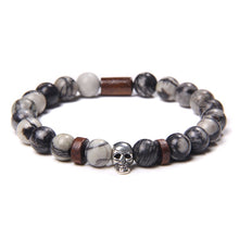 Load image into Gallery viewer, Skull Bracelets For Men Women Natural Stone; 8MM Beads Stretch Bangles