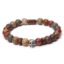 Load image into Gallery viewer, Skull Bracelets For Men Women Natural Stone; 8MM Beads Stretch Bangles