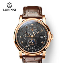 Load image into Gallery viewer, Switzerland LOBINNI Men's Luxury Watch: Moon Phase; Automatic Mechanical; Sapphire Leather Seagull Movement