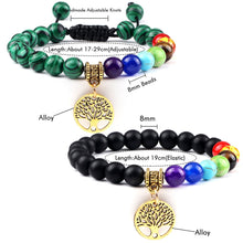 Load image into Gallery viewer, Chakra Life Tree Healing Bracelets (some adjustable); Natural Stone; Reiki; Yoga; Meditation