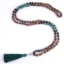 Load image into Gallery viewer, 8mm Yellow Tiger Eyes Turquesa Africana Black Onyx Japamala Set Meditation Yoga Spirit Jewelry 108 Mala Beaded Tassel Necklace