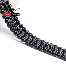 Load image into Gallery viewer, Smooth Black Agates Natural Stone Beads For Jewelry Making Round Onyx Loose Beads 4 6 8 10 12mm Diy Bracelet Necklace 15inches