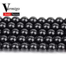 Load image into Gallery viewer, Smooth Black Agates Natural Stone Beads For Jewelry Making Round Onyx Loose Beads 4 6 8 10 12mm Diy Bracelet Necklace 15inches