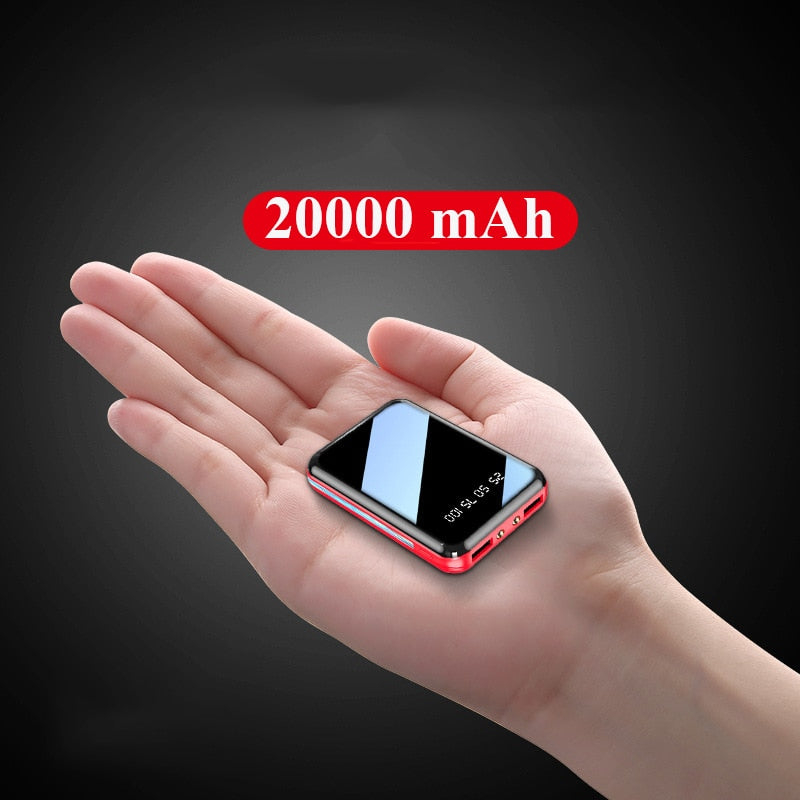 20000mAh Portable Mini Power Bank; Mirror Screen LED Digital Display; External Battery Pack