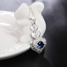 Load image into Gallery viewer, Hot Noble Blue Crystal Heart 925 Sterling Silver Pendant Necklace/ Earring Jewelry
